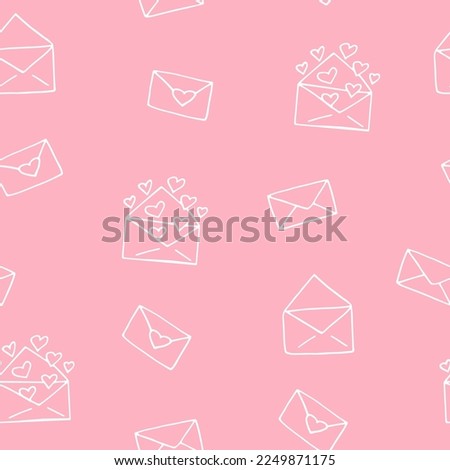 envelope with heart seamless pattern hand drawn in doodle style. simple minimalistic line art. monochrome icon. love, mail.