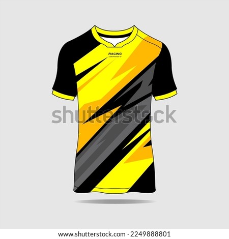 Blue t-shirt sport design template for soccer jersey, football kit and tank top for basketball jersey. Sport uniform in front and back view. Tshirt mock up for sport club. Vector Illustration.
