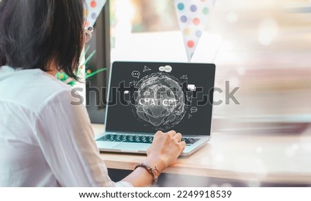 System Artificial intelligence chatbot , Business woman using Smartphone With ChatGPT Chat Bot AI , Technology smart robot Ai Chat GPT application software , robot application Chat GPT Royalty-Free Stock Photo #2249918539