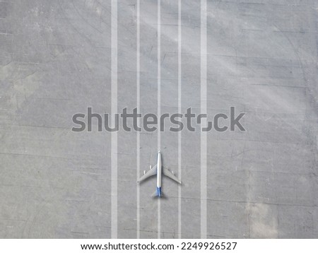 overhead view of the airplane on a take off line in airport Royalty-Free Stock Photo #2249926527