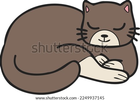 Hand Drawn sleeping cat illustration in doodle style isolated on background