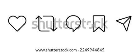 Like comment share save vector icon set. Site navigation symbol. Social media web linear sign Royalty-Free Stock Photo #2249944845