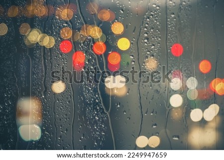                      raindrops on the window and street lights background at night          