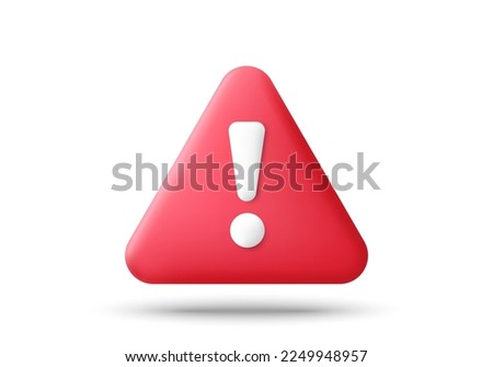 Red danger warning triangle 3d icon. Alert, caution or emergency notification symbol. Danger hazard notification. Caution alert notice, triangle warning reminder and emergency attention. Vector Royalty-Free Stock Photo #2249948957