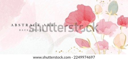Abstract art background vector. Luxury watercolor botanical flowers with golden ink splatter texture background. Art design illustration for wallpaper, poster, banner card, print, web and packaging.