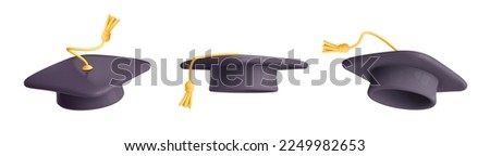 3d graduate hat icon. Student cap throw in realistic minimal style. Education, training, knowledge concept. Vector cartoon illustration Royalty-Free Stock Photo #2249982653