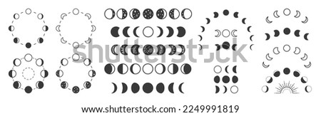 Phases of moon, boho moon illustration. Lunar phases, cycles vector clipart. New, Full Moon, Waning Crescent, First and Last Quarter Royalty-Free Stock Photo #2249991819