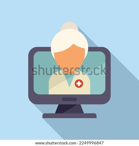 Old online doctor icon flat vector. Health patient. Medicine care