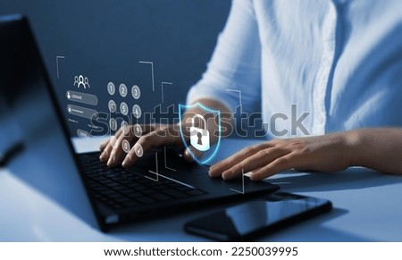 Secure access to personal information of network users. Data protection and secured internet access. Cyber security concept. Royalty-Free Stock Photo #2250039995