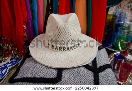 Souvenir  hat for sale at Marrakech medina, Morocco, North Africa