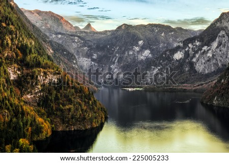Lake of Kings in Berchtesgaden. Lovely Autumn Picture from the Alps in Bavaria, Germany