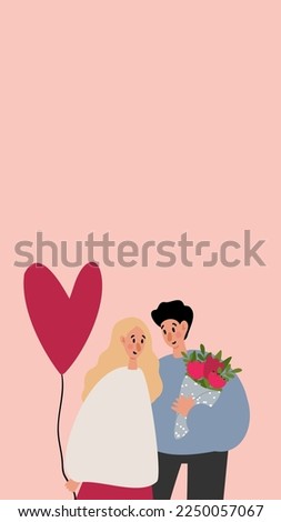 valentines day illustration, couple love illustration, story background with cats, pink cozy house clip art, vector card in flat cartoon style.