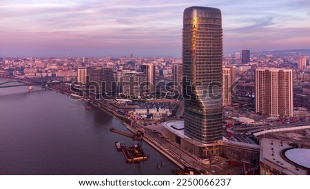 View at Belgrade Waterfront buildings and Sava river. Royalty-Free Stock Photo #2250066237