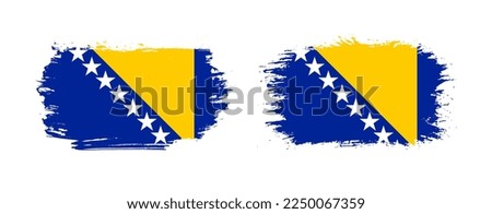 Set of two grunge brush flag of Bosnia and Herzegovina on solid background