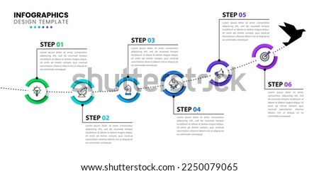 Infographic template with icons and 6 options or steps. Timeline. Can be used for workflow layout, diagram, banner, webdesign. Vector illustration Royalty-Free Stock Photo #2250079065