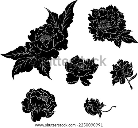 Peony flower vector for tattoo design.Traditional Japanese floral illustration for doodle art and printing on background.