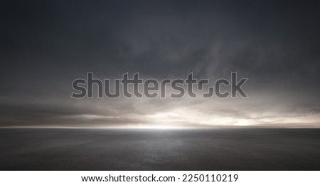Dark Sky Cloud Horizon and Black Concrete Floor Background Royalty-Free Stock Photo #2250110219