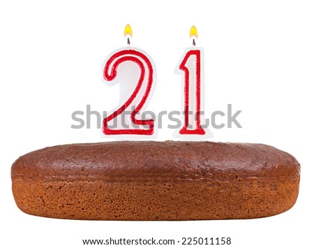 birthday cake with candles number 21 isolated on white background