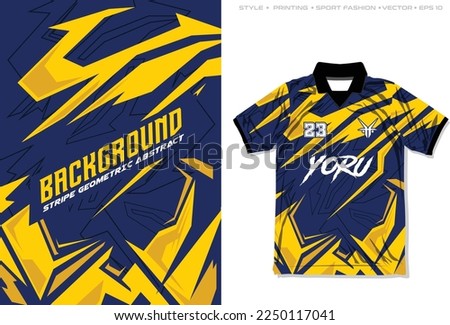 sublimation jersey design yellow blue geometric extreme sport motocross gaming abstract stripe modern recreation style background vector