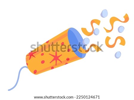 Party popper with confetti cartoon vector illustration. Celebration party holidays attribute clipart isolated on white background.