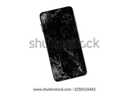 Cracked screen smartphone isolated on white background with clipping path