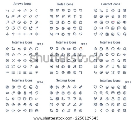 Simple small line icons set. Rounded mini vector icons. Pixel perfect. Editable stroke. Royalty-Free Stock Photo #2250129543