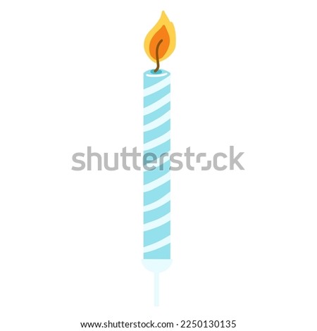 Hand drawn birthday cake candle with burning flame. Vector design element in cartoon flat style