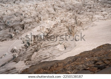 Ice field. Closeup view of glaciar Castaño Overo ice torrent in Tronador hill summit. Beautiful natural texture and pattern.