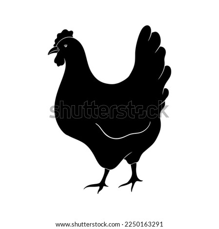 Easter Chicken Floral Silhouette. Farm bird with flowers. Cute Easter Hen clip art. Vector Linocut Silhouette isolated on white background. Spring icon for banner, greeting card, social media.