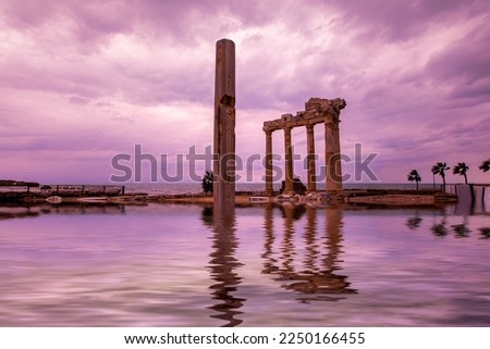 The reflection of Side Apollon Temple, Manavgat, Antalya, Turkey. Royalty-Free Stock Photo #2250166455
