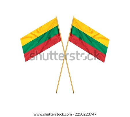 Lithuanian flag blowing in the wind .Flag of Lithuania waving, real fabric texture .