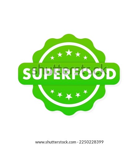 Superfood stamp. Round label or icon. Superfood sign, label. Healthy food. Vector illustration Royalty-Free Stock Photo #2250228399