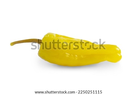 Pickled yellow pepper, pepperoncini or friggitelli isolated on white background. Hot pepper marinated, brined. Traditional Italian and greek cuisine, ingredient for salad, pasta, sauce. Royalty-Free Stock Photo #2250251115