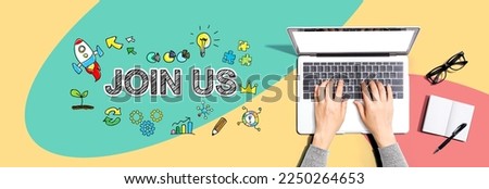 Join us with person using a laptop computer