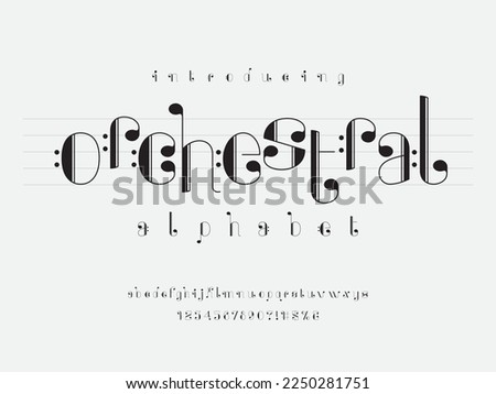 vector of music note font and alphabet design with uppercase, numbers and symbols