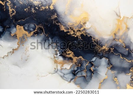 Marble ink abstract art from exquisite original painting for abstract background . Painting was painted on high quality paper texture to create smooth marble background pattern of ombre alcohol ink . Royalty-Free Stock Photo #2250283011