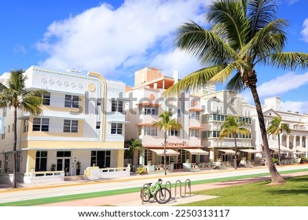 Morning vibes at Ocean Drive, Art Deco Historic District in Miami Beach, USA Royalty-Free Stock Photo #2250313117