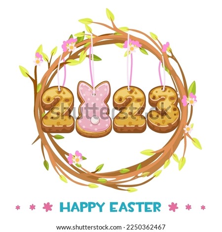 Decorative Easter wreath with bunny and year 2023