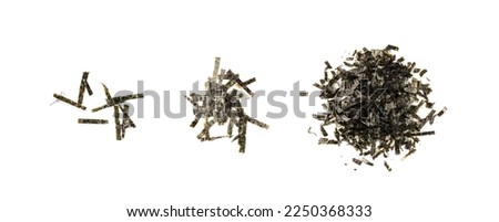 Nori Flakes Isolated. Dried Aonori Seaweed Flakes, Dry Sea Weed, Seaweed Crumbles, Nori Seaweed Pieces, Furikake on White Background Royalty-Free Stock Photo #2250368333