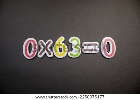 A colorfully written photo that reads 0×63=0, placed on a black background.
