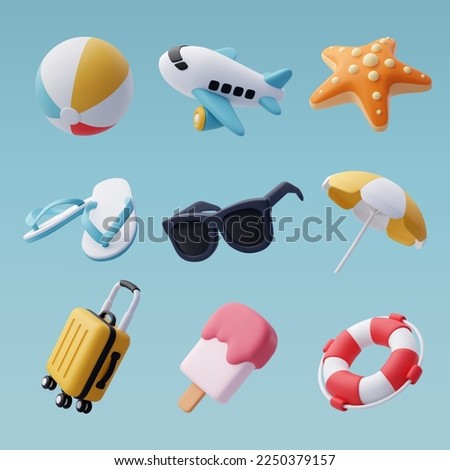 3d vector set of beach and sea, Summer Journey, Time to Travel Concept. Eps 10 Vector. Royalty-Free Stock Photo #2250379157