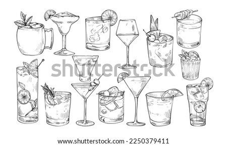 cocktail drink handdrawn illustration engraving Royalty-Free Stock Photo #2250379411