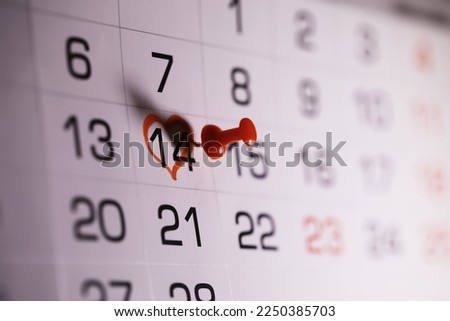 Valentines day. Calendar for with circled date february 14.