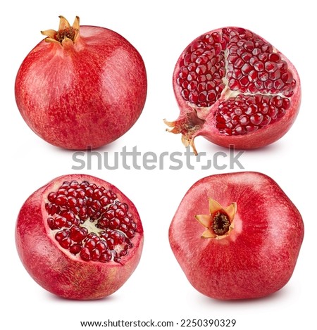 Pomegranate isolated on white background. Fresh pomegranate. Clipping path pomegranate. Pomegranate macro studio photo