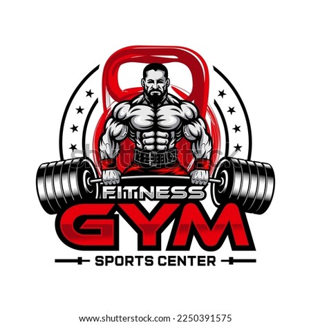 Bodybuilding and Gym logo and mascot for sport team, gym, tournament. vector illustration Royalty-Free Stock Photo #2250391575