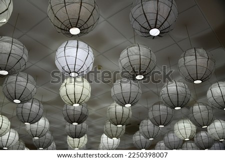 Lamps hanging from the ceiling, Coma Ruga, Tarragona province, Spain, November 2022