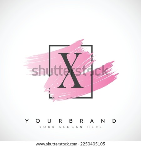 Letter X Logo Design With Pink Brush in Black Frame. Vector Illustration