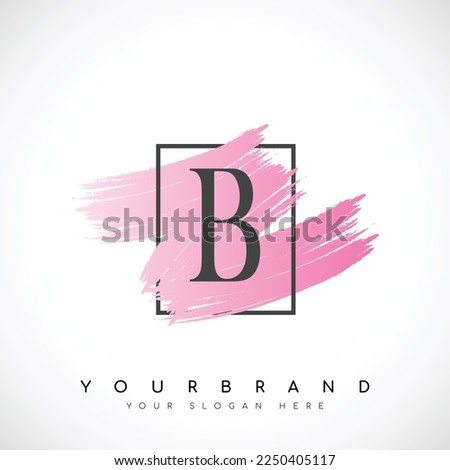 Letter B Logo Design With Pink Brush in Black Frame. Vector Illustration