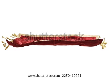 Red velvet flying carpet isolated on white background Royalty-Free Stock Photo #2250410221