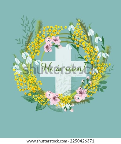 He is risen . Symbol for congratulations on the Resurrection of Christ. Vector illustration Royalty-Free Stock Photo #2250426371
